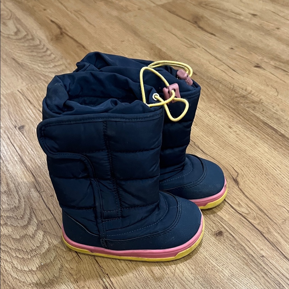 Kids Navy Snow Boots with Pink & Yellow Trim
